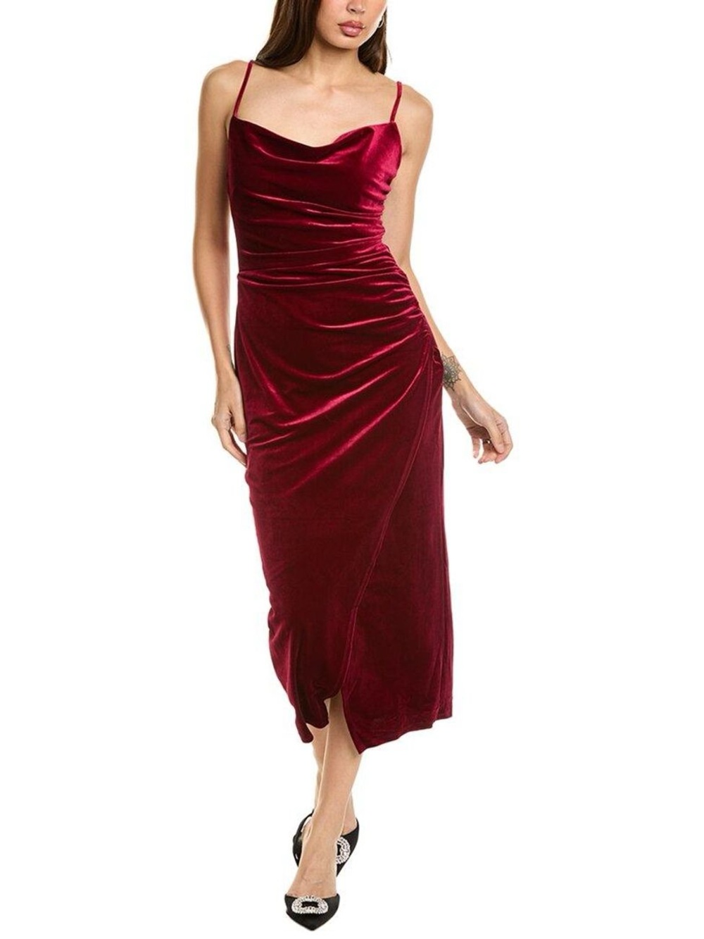 New Laundry Shelli Segal velvet cowl neck midi Dress Wedding Date Sexy Wine 4